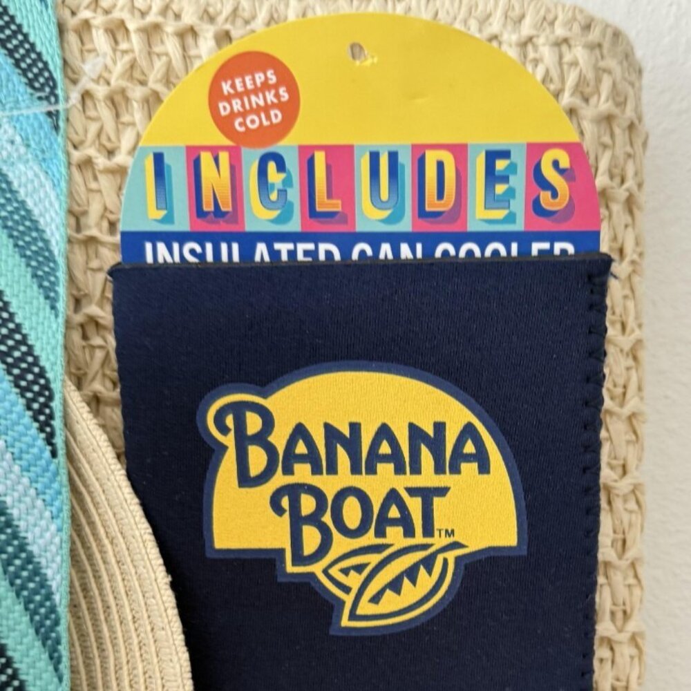 Banana Boat Straw Tote Bag Sun Hat UPF 50+ Insulated Can Cooler 3pc Set NWT - Picture 7 of 7